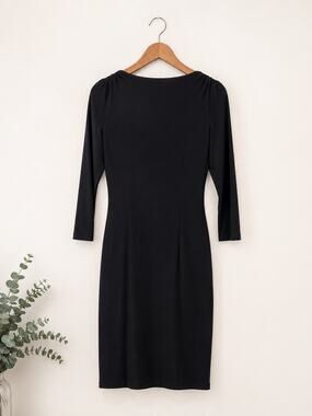 Lauren Ralph Lauren Knee Length LBD Size 6 Black Side Slit Ruched Sheath Dress